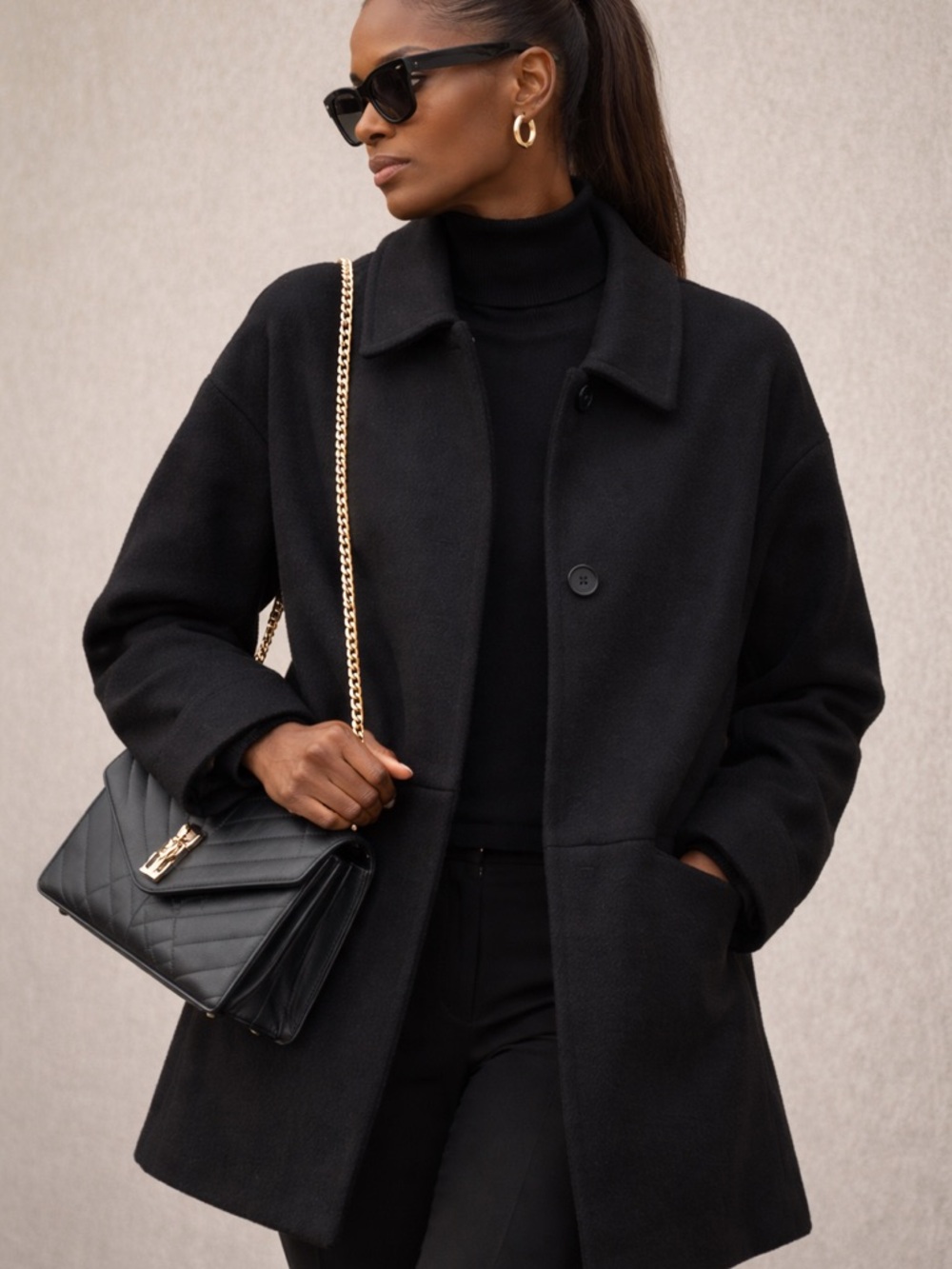 Old Navy Black Peacoat | Oversized Minimalist Wool Blend Coat XL